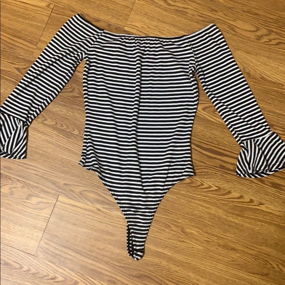 L.A Hearts, Bell Bottom Sleeved Striped Body Suit